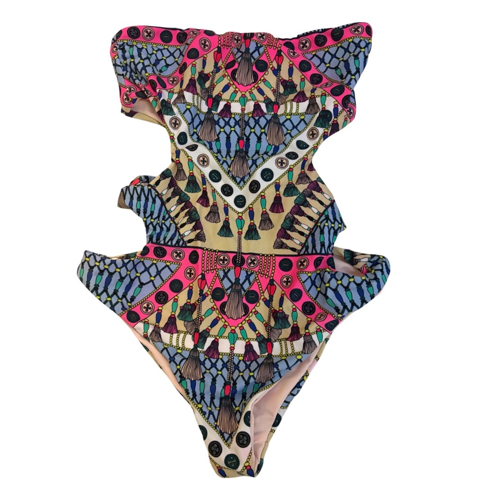 Mara Hoffman Boho Print Cutout One Piece Swimsuit XS